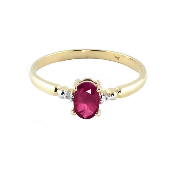 14K. SOLID GOLD RING WITH NATURAL DIAMONDS & RUBY - Picture 2 of 5